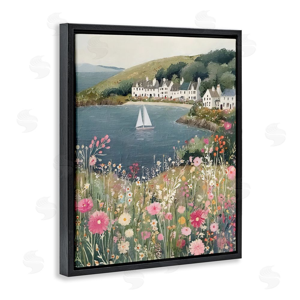 Riley B Clifftop Meadow & Sailboat Black Floating Frame Canvas Wall Art Print