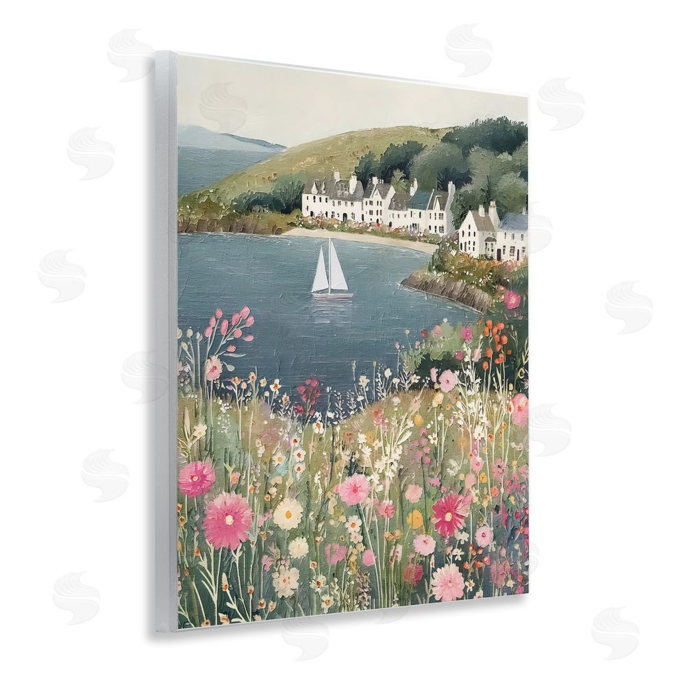 Riley B Clifftop Meadow & Sailboat Wall Plaque with Fixed Lithograph Print