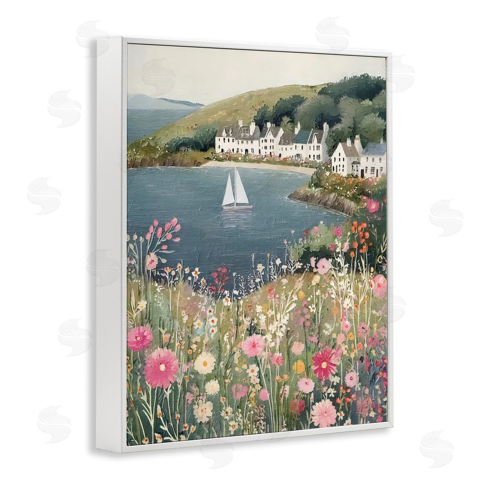 Riley B Clifftop Meadow & Sailboat White Framed Giclee Wall Art Print