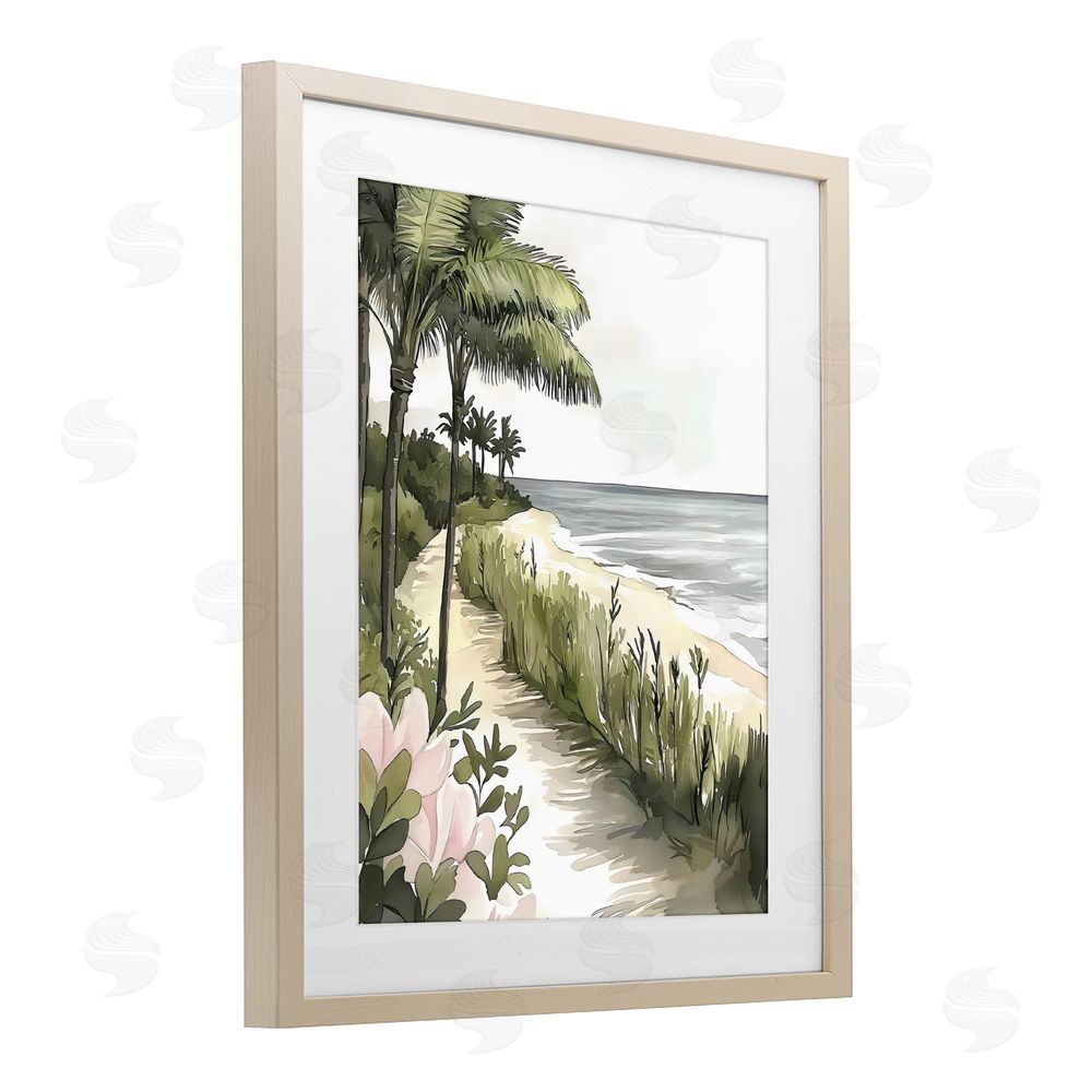 Riley B Coastal Calm Palm Tree Pathway Brown Framed Print Under Glass Wall Art