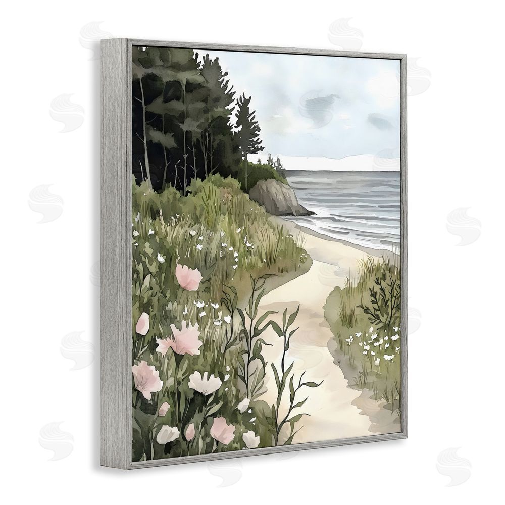 Riley B Coastal Calm Floral Pathway Gray Framed Giclee Wall Art Print