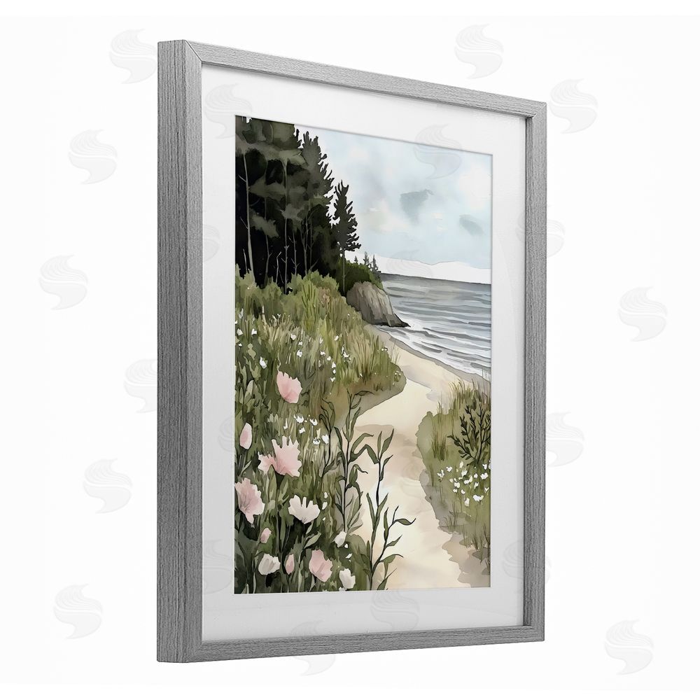 Riley B Coastal Calm Floral Pathway Gray Framed Print Under Glass Wall Art