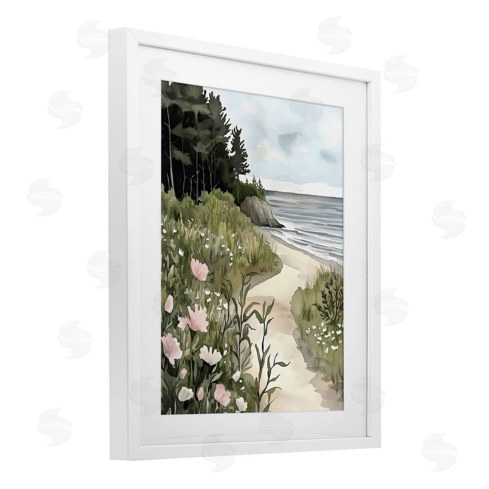 Riley B Coastal Calm Floral Pathway White Framed Print Under Glass Wall Art