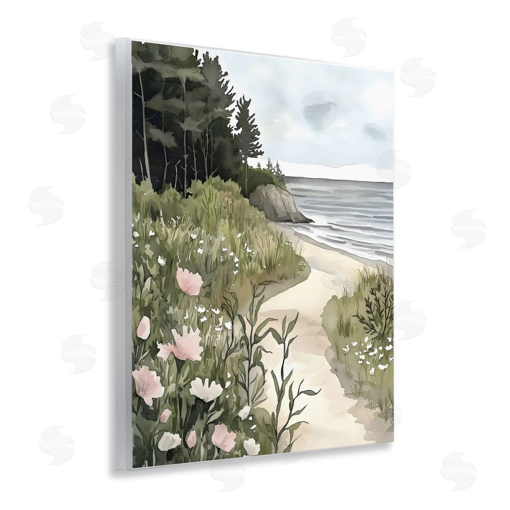 Riley B Coastal Calm Floral Pathway Wall Plaque with Fixed Lithograph Print