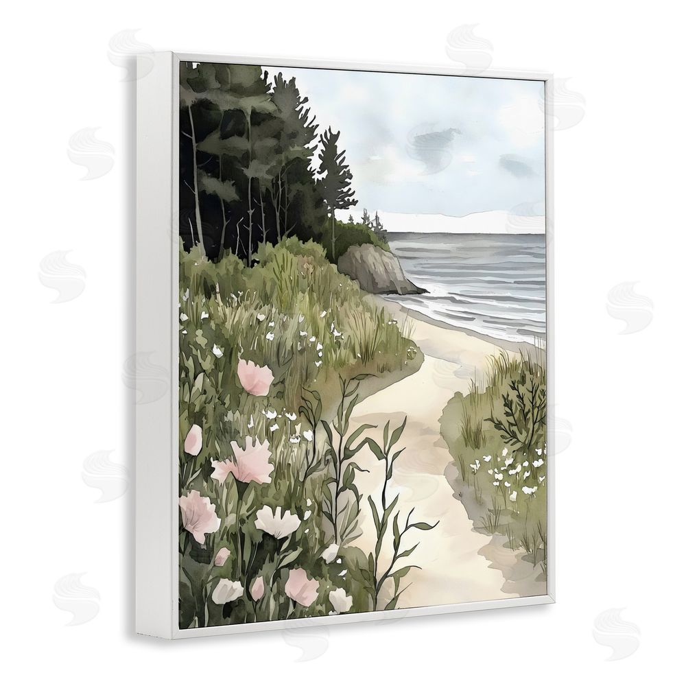 Riley B Coastal Calm Floral Pathway White Framed Giclee Wall Art Print