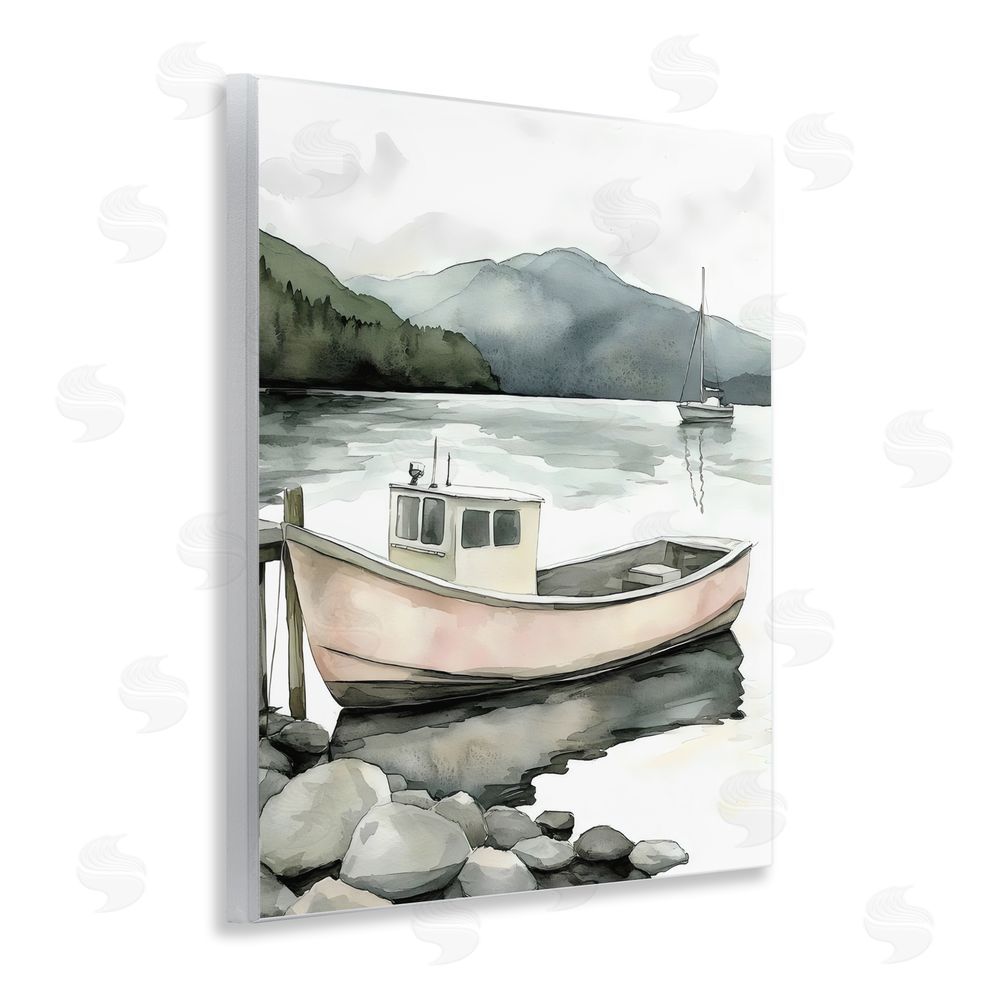 Riley B Coastal Calm Docked Boat Wall Plaque with Fixed Lithograph Print