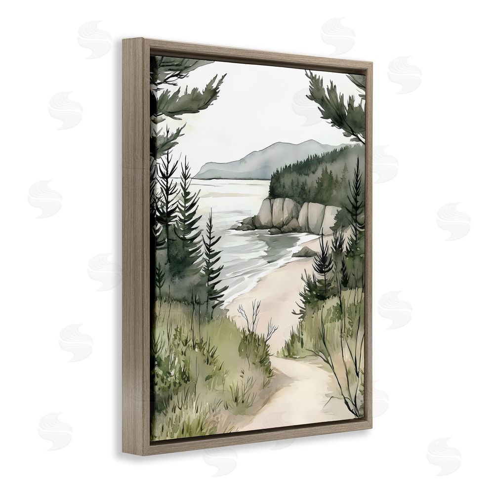 Riley B Coastal Calm Winding Path Brown Floating Frame Canvas Wall Art Print