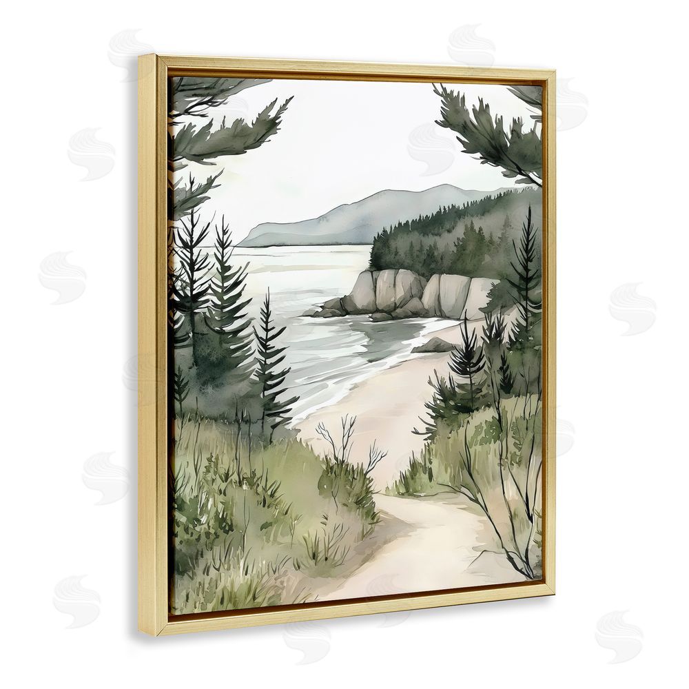 Riley B Coastal Calm Winding Path Gold Floating Frame Canvas Wall Art Print