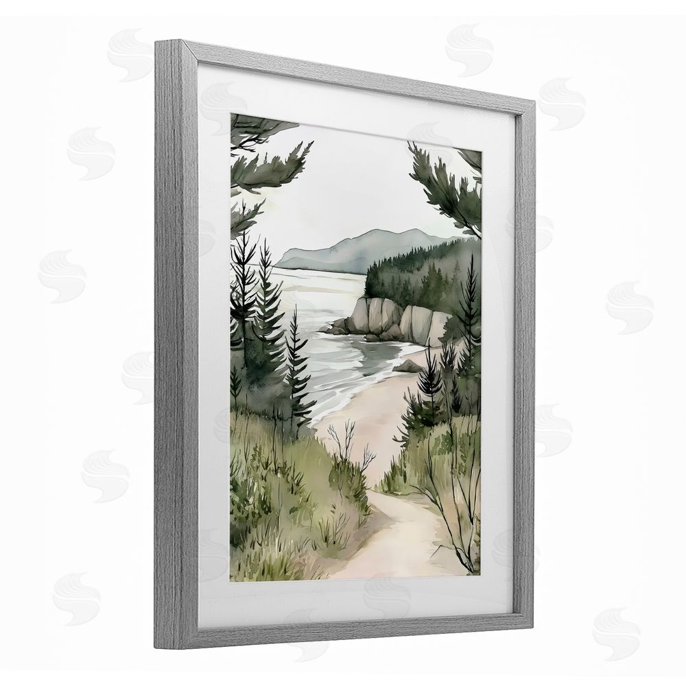 Riley B Coastal Calm Winding Path Gray Framed Print Under Glass Wall Art