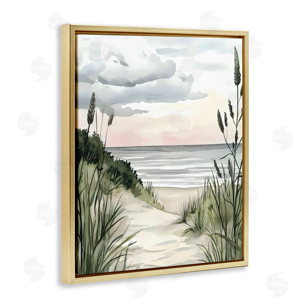 Riley B Coastal Calm Seaside Dunes Gold Floating Frame Canvas Wall Art Print
