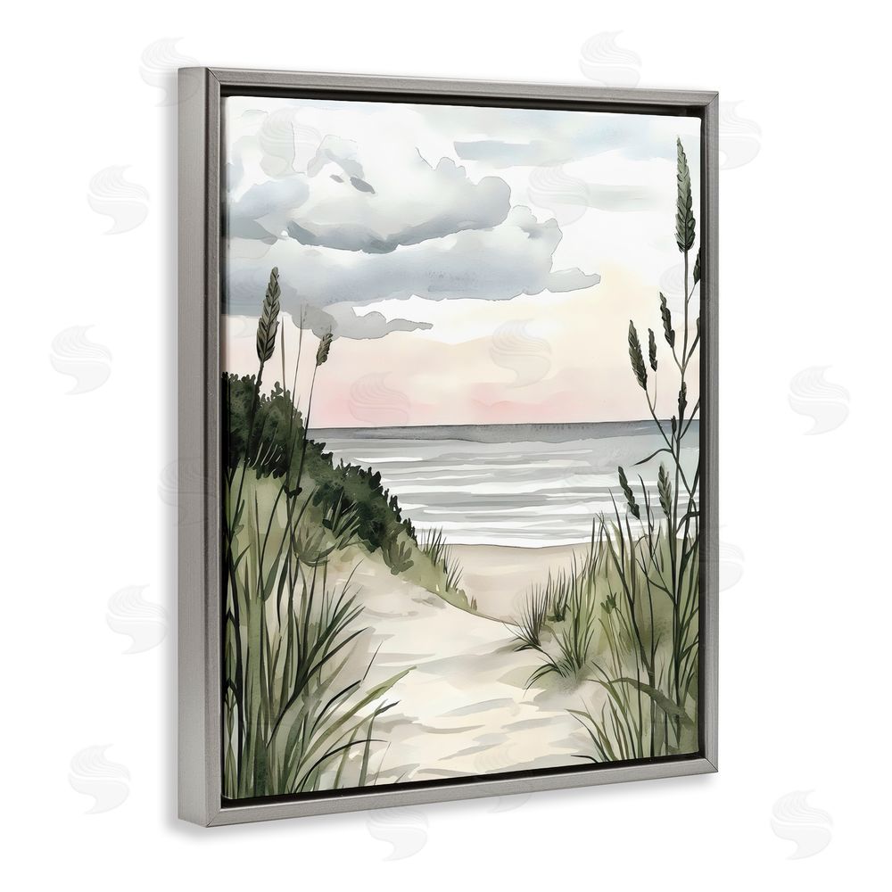 Riley B Coastal Calm Seaside Dunes Gray Floating Frame Canvas Wall Art Print