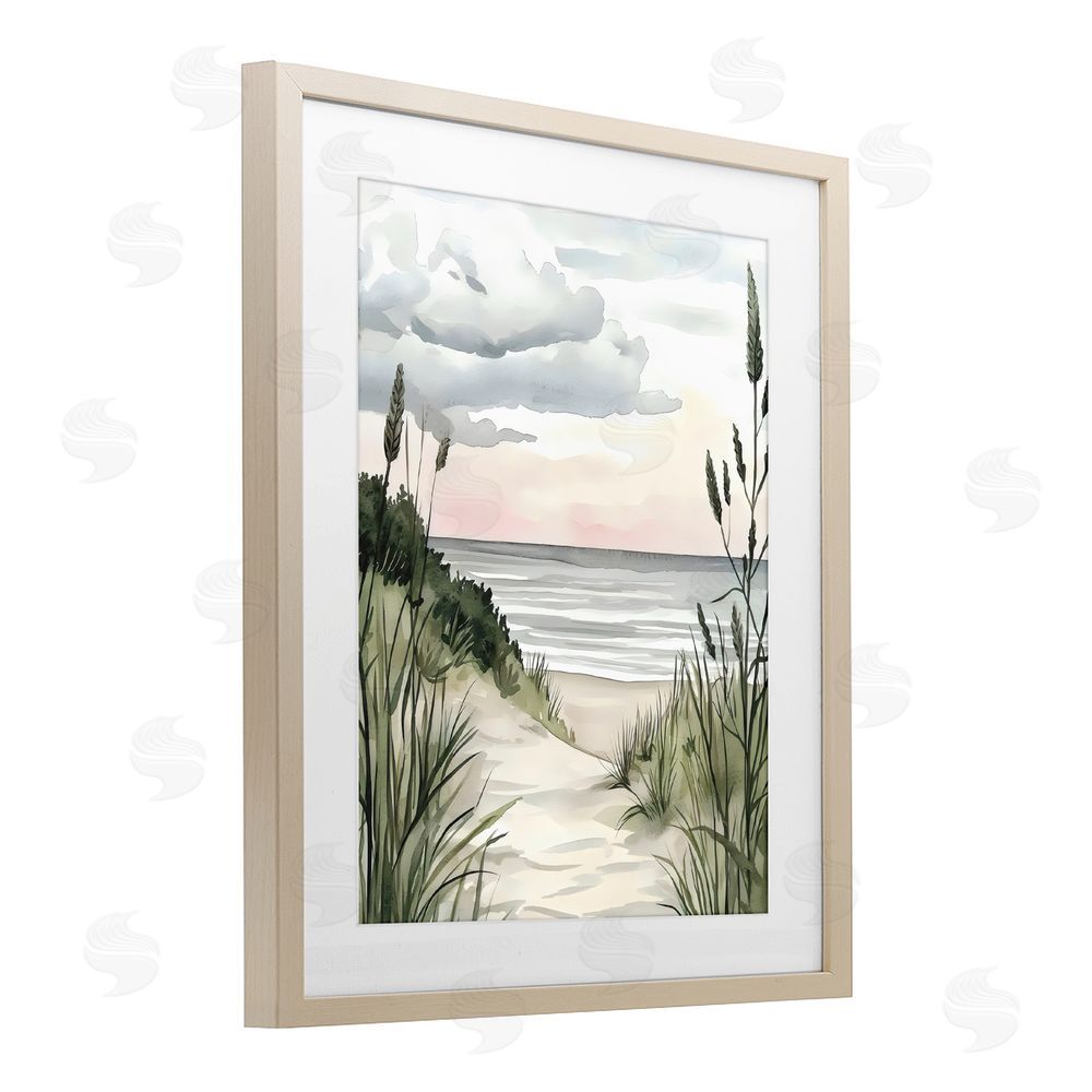 Riley B Coastal Calm Seaside Dunes Brown Framed Print Under Glass Wall Art