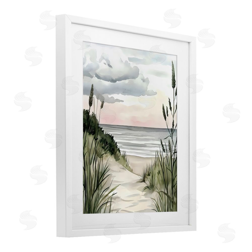 Riley B Coastal Calm Seaside Dunes White Framed Print Under Glass Wall Art