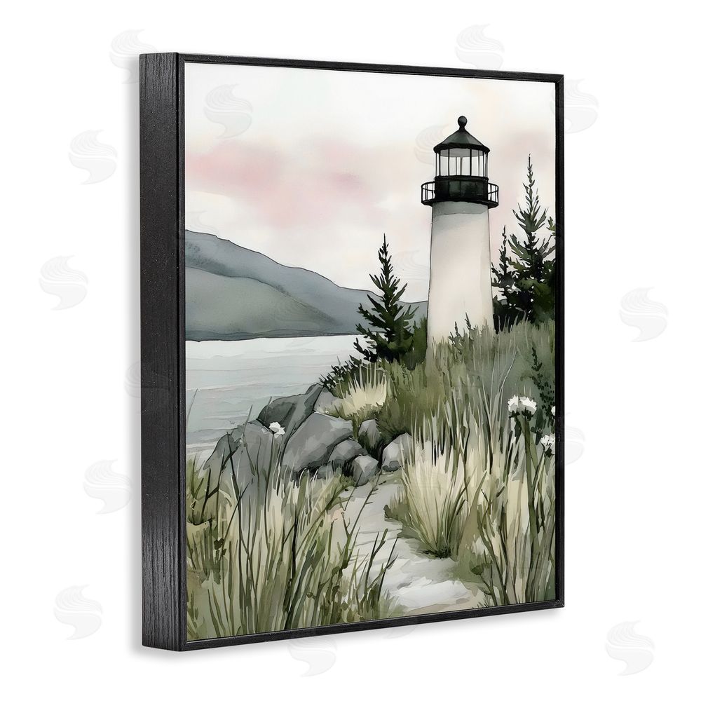 Riley B Coastal Calm Lighthouse Black Framed Giclee Wall Art Print