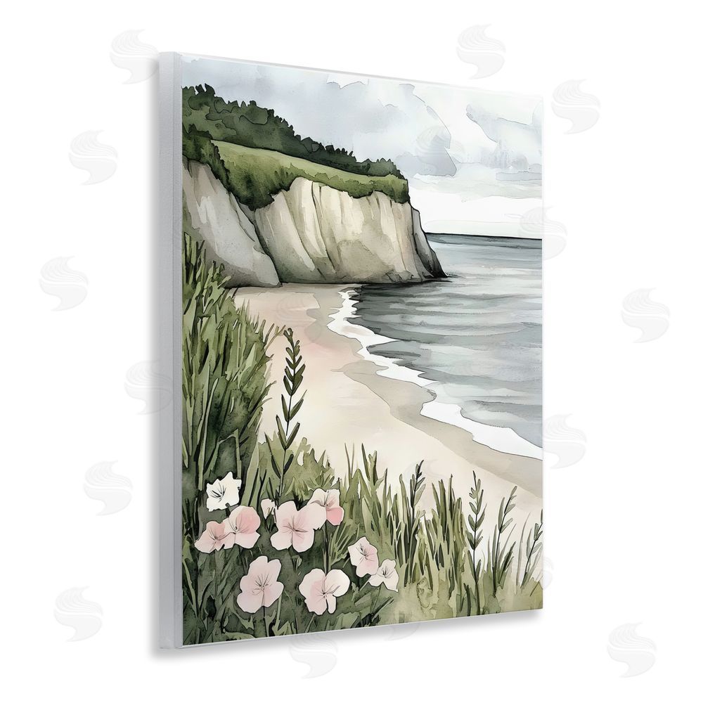 Riley B Coastal Calm with Floral Blooms Wall Plaque with Fixed Lithograph Print