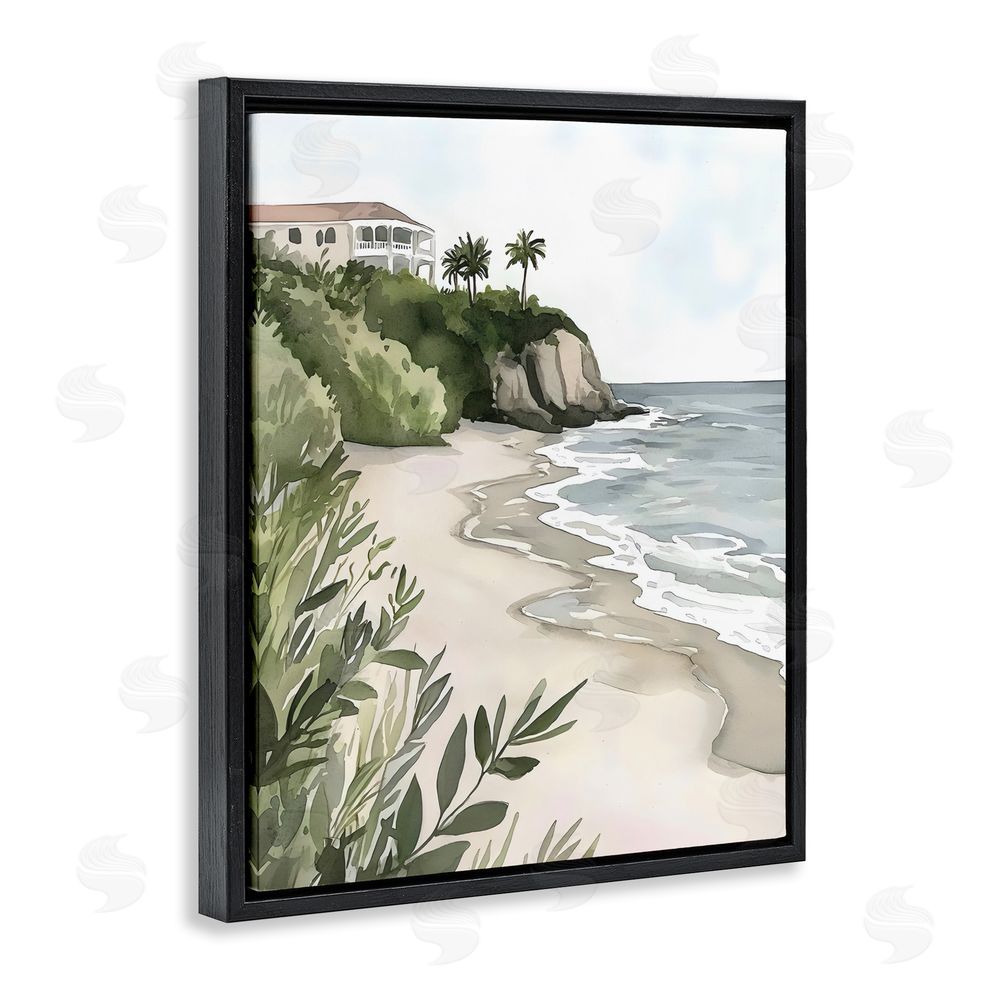 Riley B Coastal Calm Villa on Bluff Black Floating Frame Canvas Wall Art Print