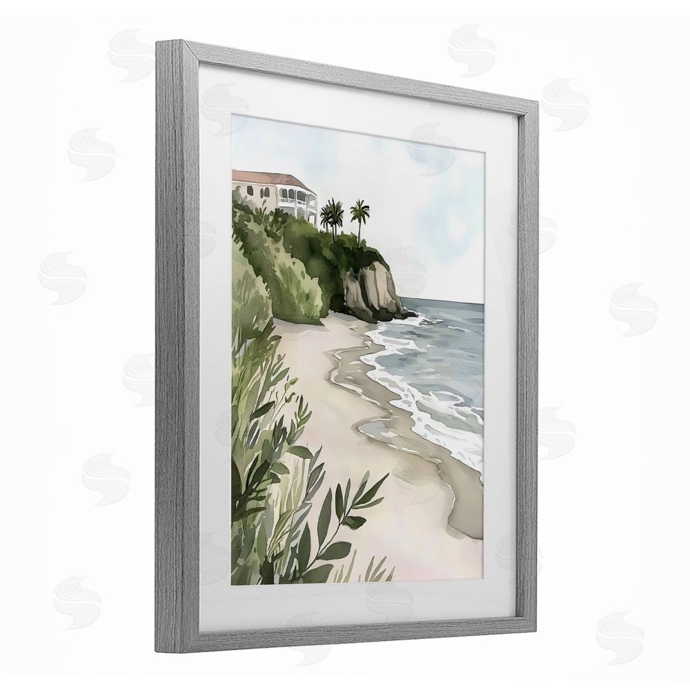 Riley B Coastal Calm Villa on Bluff Gray Framed Print Under Glass Wall Art