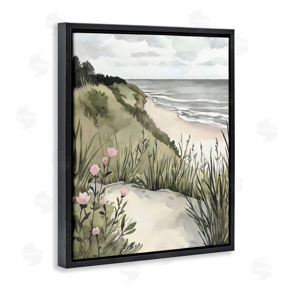 Riley B Coastal Calm on Sandy Dunes Black Floating Frame Canvas Wall Art Print