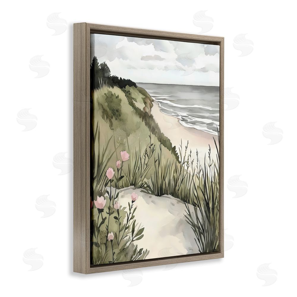 Riley B Coastal Calm on Sandy Dunes Brown Floating Frame Canvas Wall Art Print