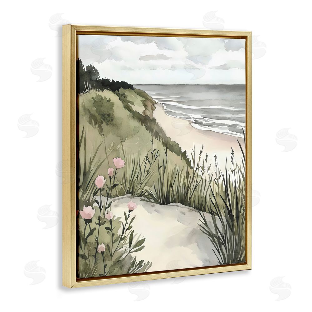 Riley B Coastal Calm on Sandy Dunes Gold Floating Frame Canvas Wall Art Print