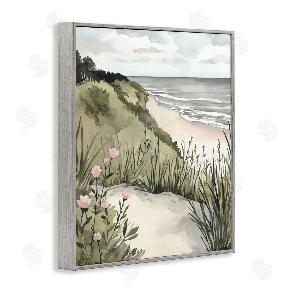 Riley B Coastal Calm on Sandy Dunes Gray Framed Giclee Wall Art Print