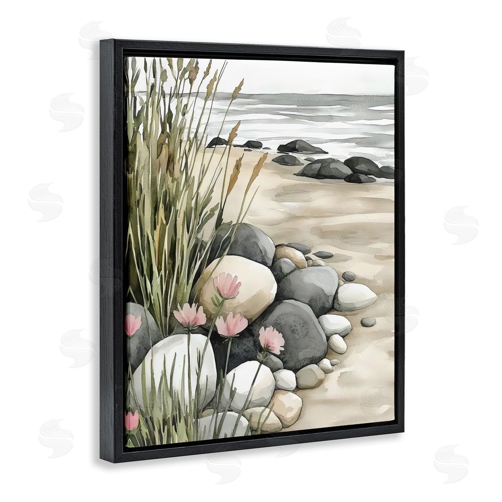 Riley B Coastal Calm Pebbles Black Floating Frame Canvas Wall Art Print