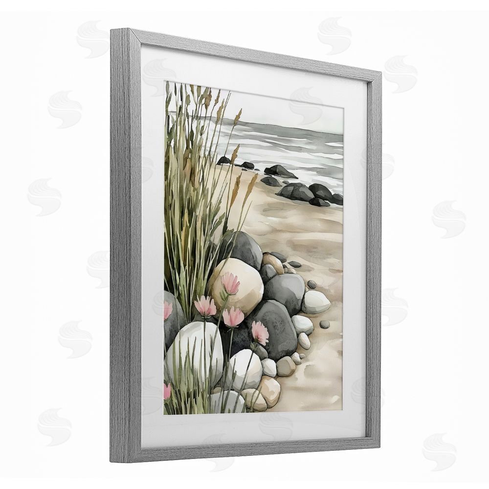 Riley B Coastal Calm Pebbles Gray Framed Print Under Glass Wall Art