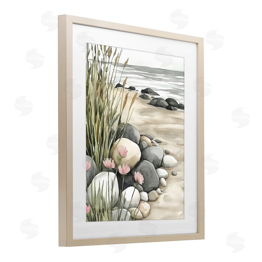 Riley B Coastal Calm Pebbles Brown Framed Print Under Glass Wall Art