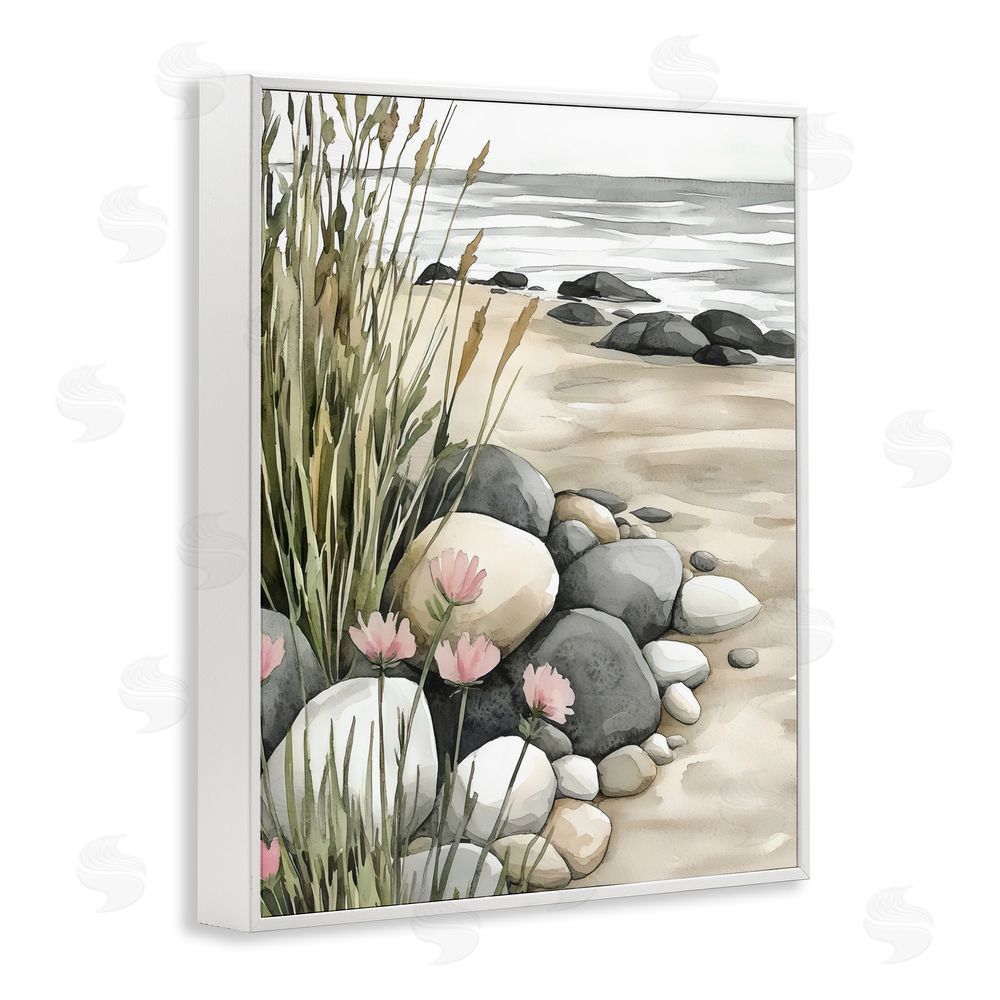 Riley B Coastal Calm Pebbles White Framed Giclee Wall Art Print