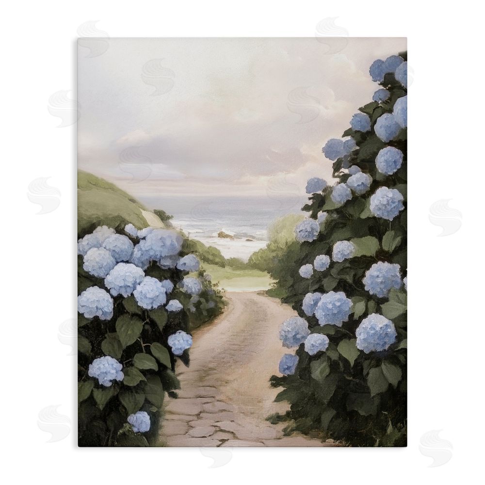 Sisi and Seb Coastal Hydrangea Pathway Stretched Canvas Wall Art