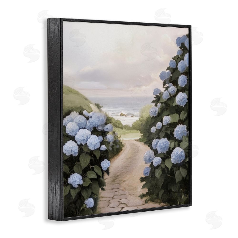 Sisi and Seb Coastal Hydrangea Pathway Black Framed Giclee Wall Art Print