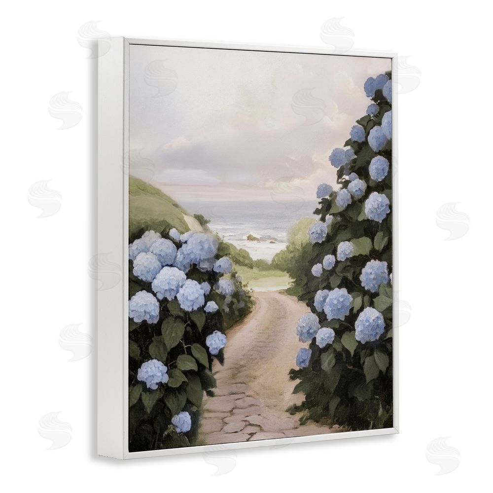 Sisi and Seb Coastal Hydrangea Pathway White Framed Giclee Wall Art Print