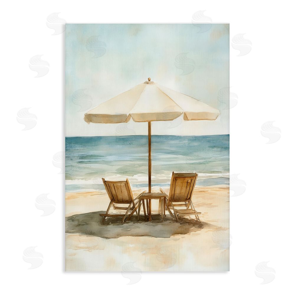 Petal Prints Design Watercolor Paradise Seaside Retreat Stretched Canvas Wall Art Print