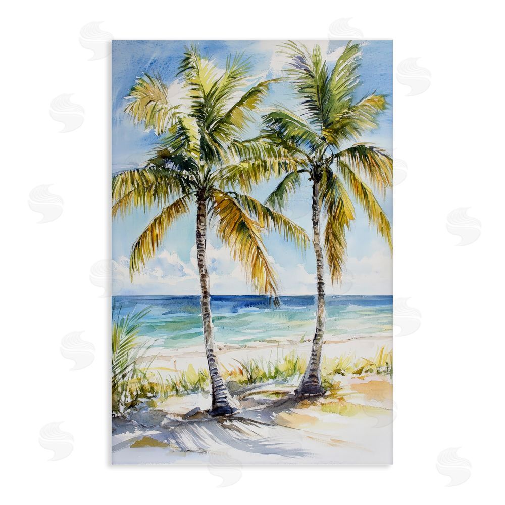 Petal Prints Design Sandy Palms Duo Ocean View Stretched Canvas Wall Art Print