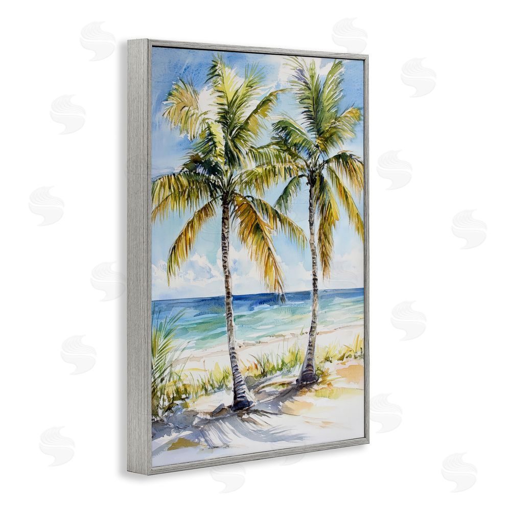 Petal Prints Design Sandy Palms Duo Ocean View Gray Framed Giclee Wall Art Print