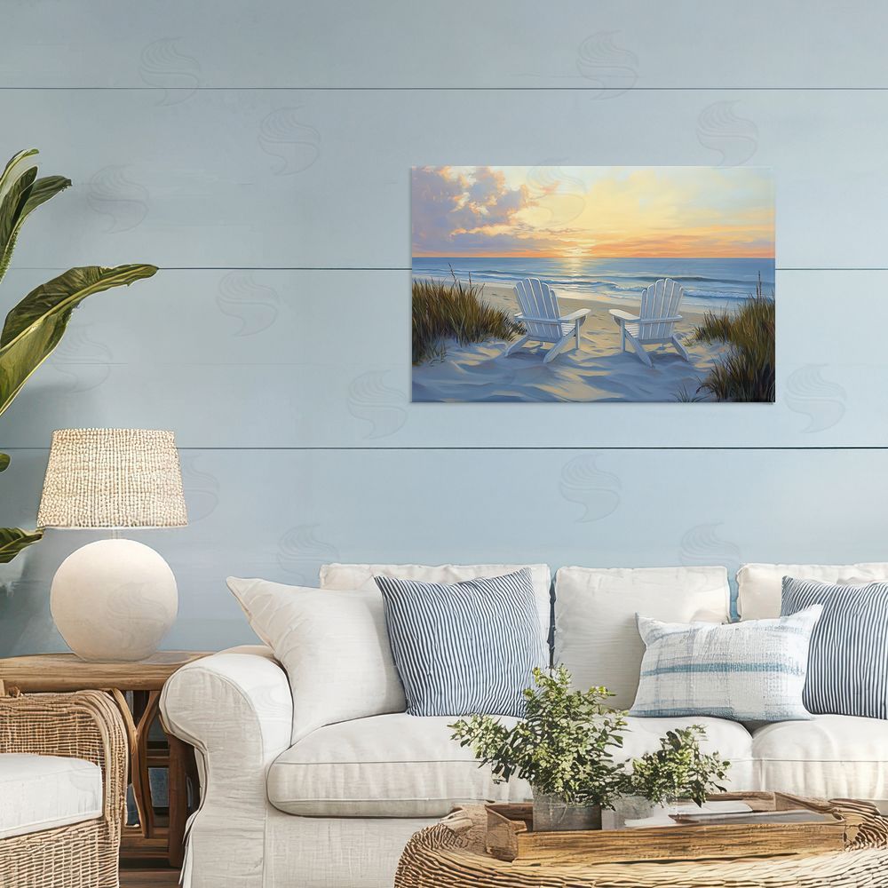 Petal Prints Design Calm Beach Sunset Overlook Stretched Canvas Wall Art Print in Room
