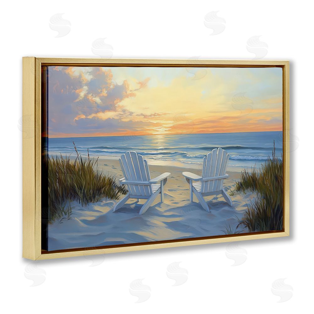 Petal Prints Design Calm Beach Sunset Overlook Gold Floating Frame Stretched Canvas Wall Art Print