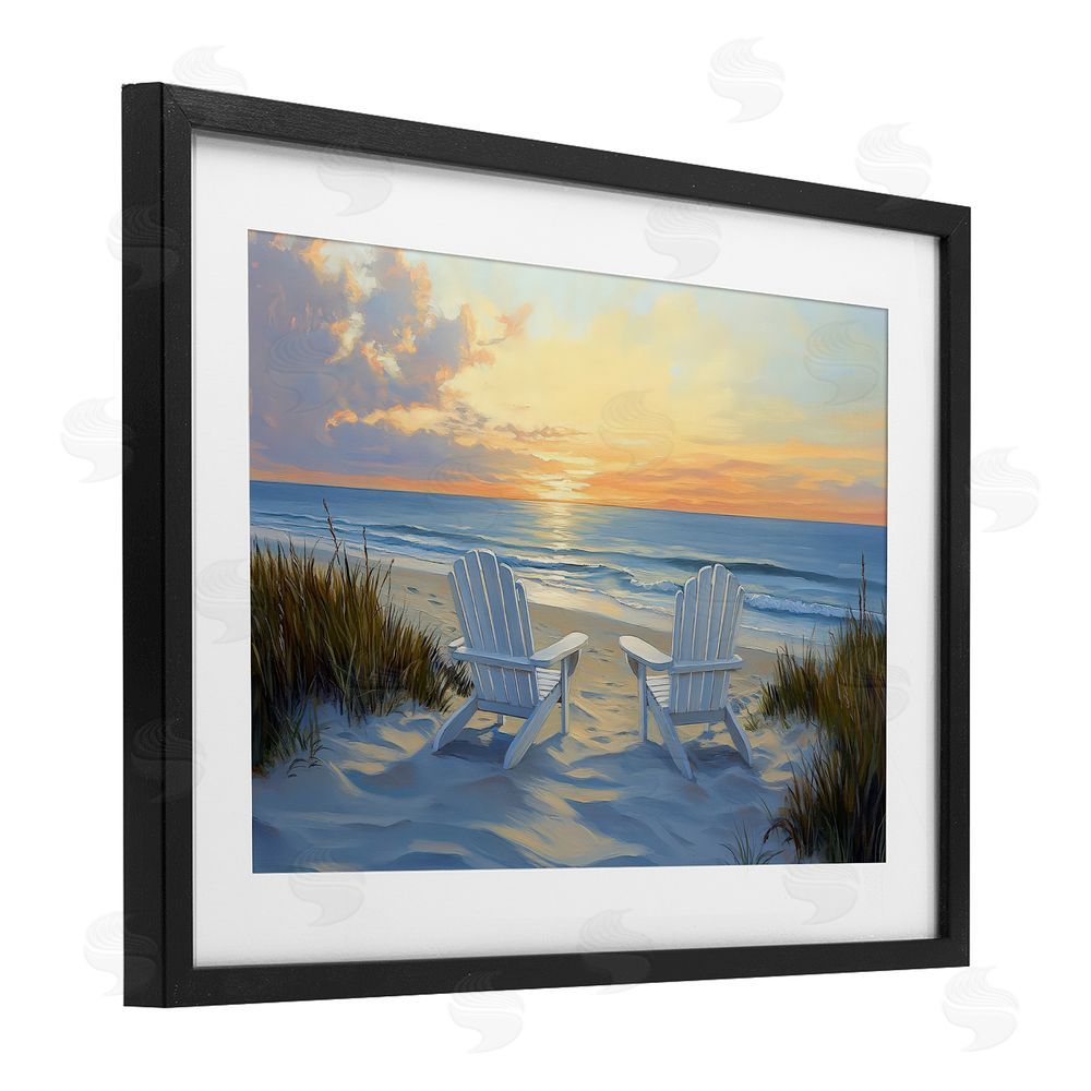 Petal Prints Design Calm Beach Sunset Overlook Black Framed Print Under Glass with Matting Wall Art