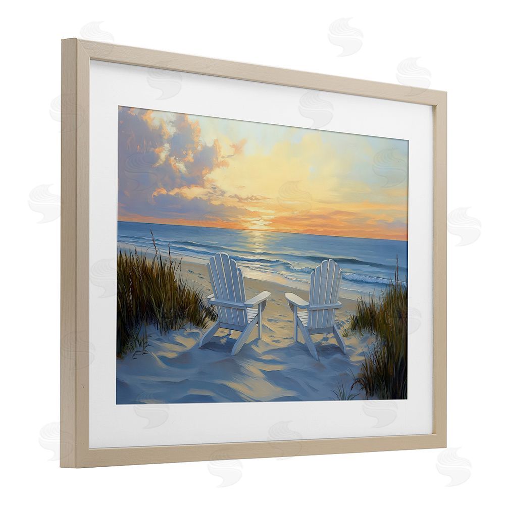 Petal Prints Design Calm Beach Sunset Overlook Brown Framed Print Under Glass with Matting Wall Art