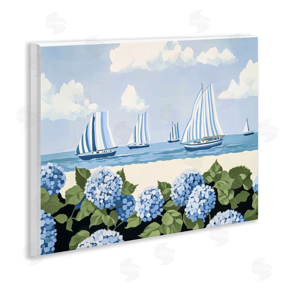 Sisi and Seb Striped Sails & Seaside Hydrangeas Wall Plaque Printed Art