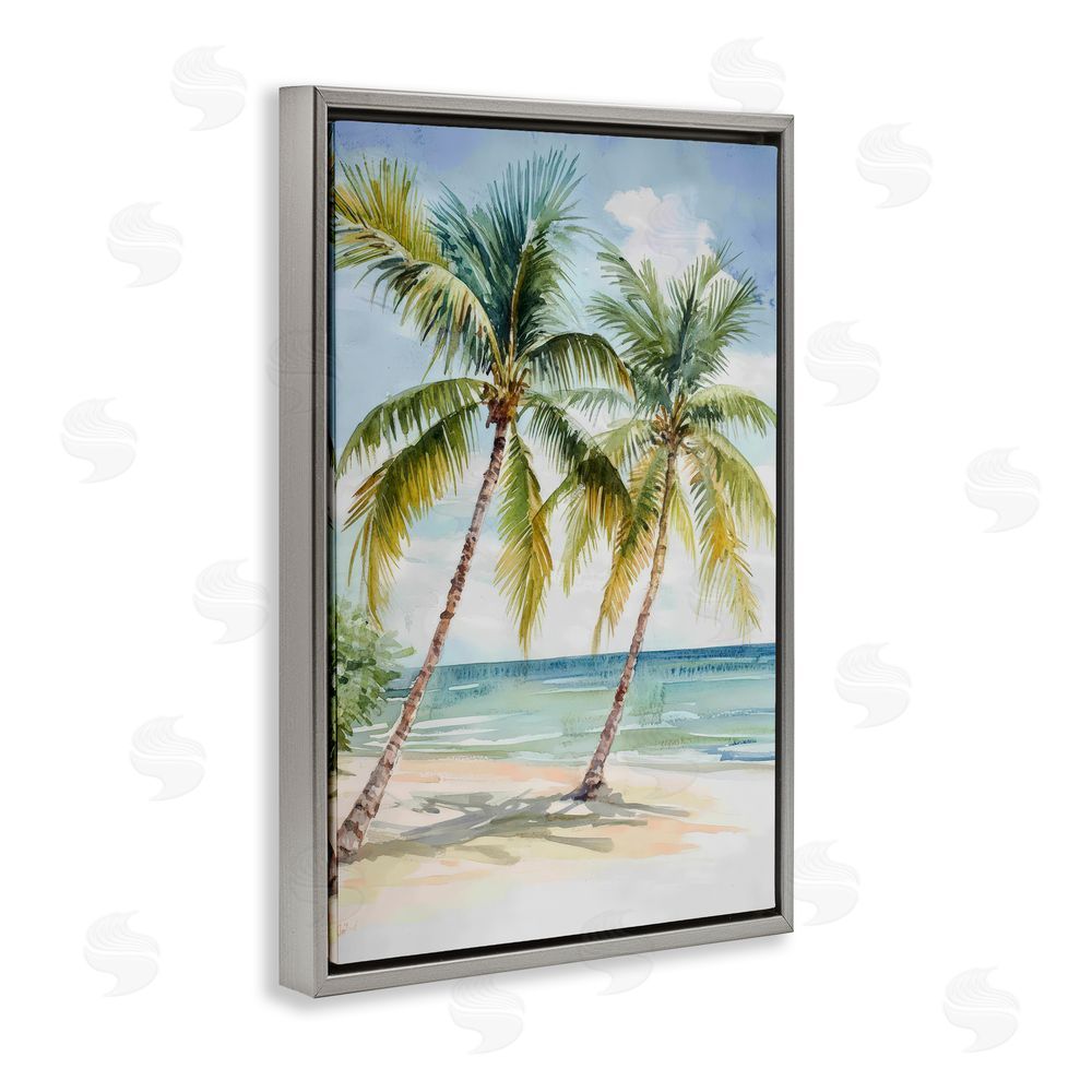 Petal Prints Design Shady Palm Beach Escape Gray Floating Framed Canvas Wall Art Print