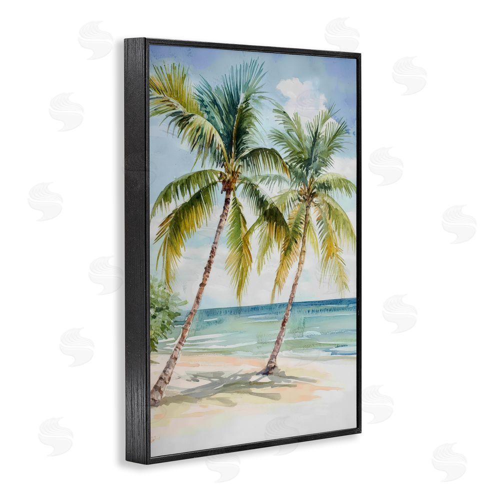 Petal Prints Design Shady Palm Beach Escape Black Framed Giclee Wall Art Print