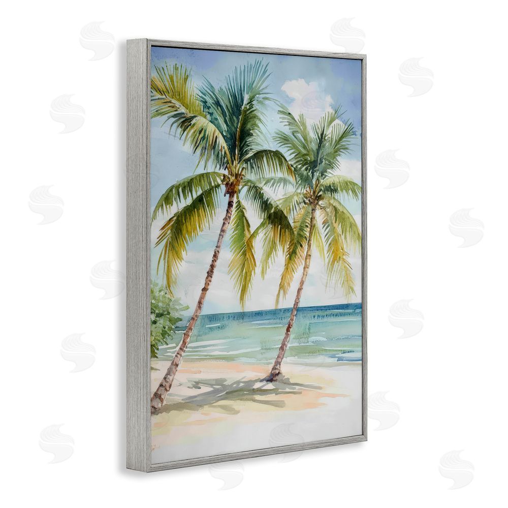 Petal Prints Design Shady Palm Beach Escape Gray Framed Giclee Wall Art Print