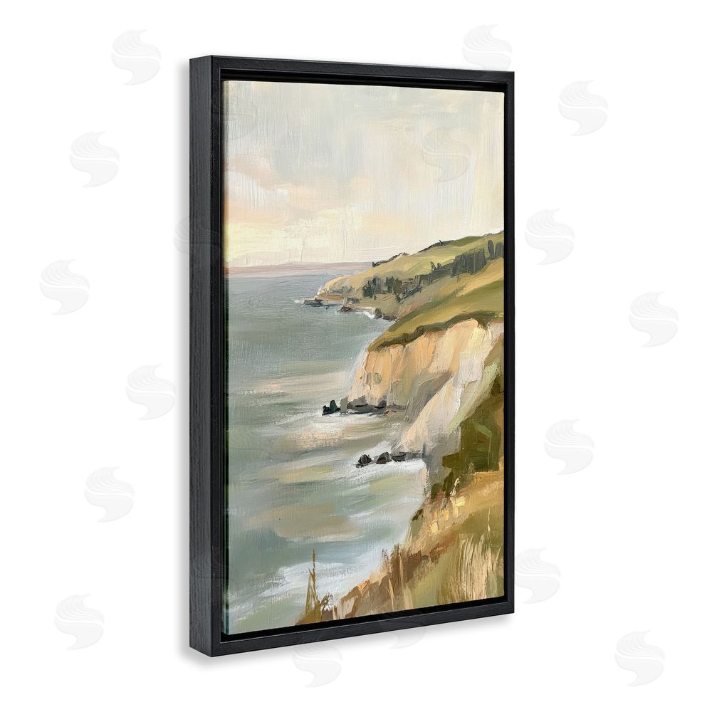 Petal Prints Design Cliffs Off The Sea Black Floating Frame Canvas Wall Art Print