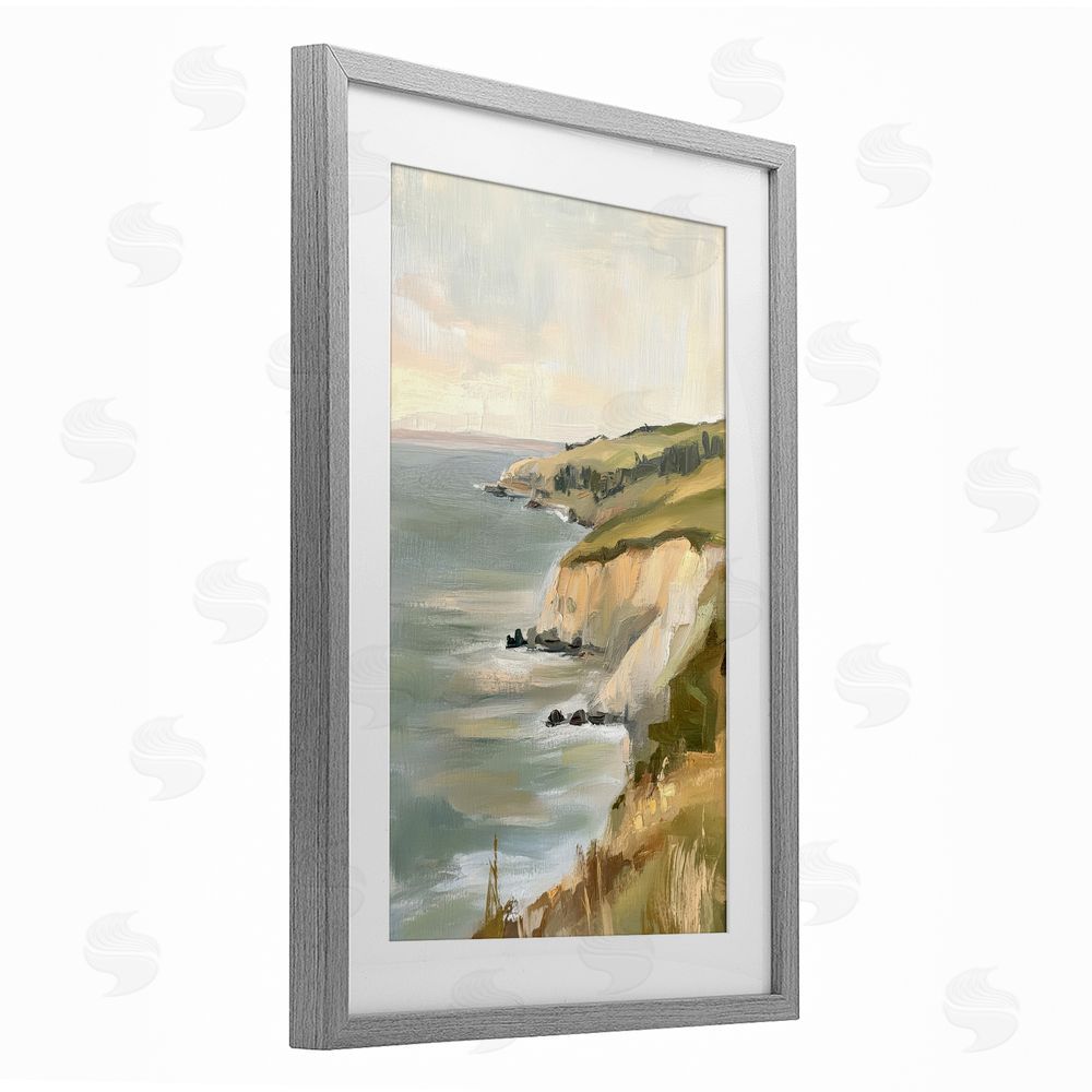 Petal Prints Design Cliffs Off The Sea Gray Framed Print Under Glass Wall Art