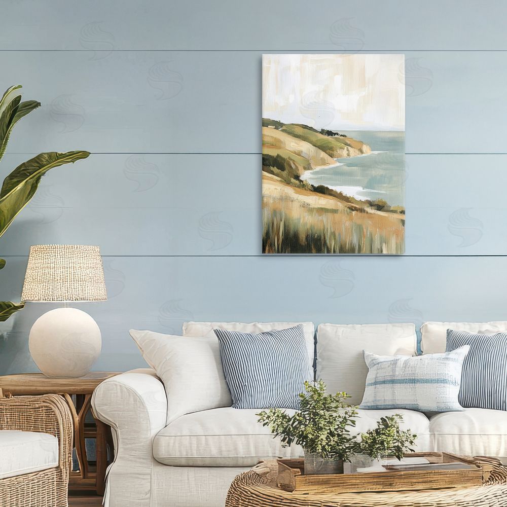 Petal Prints Design Serene Cliff Coast Landscape Stretched Canvas on Wall