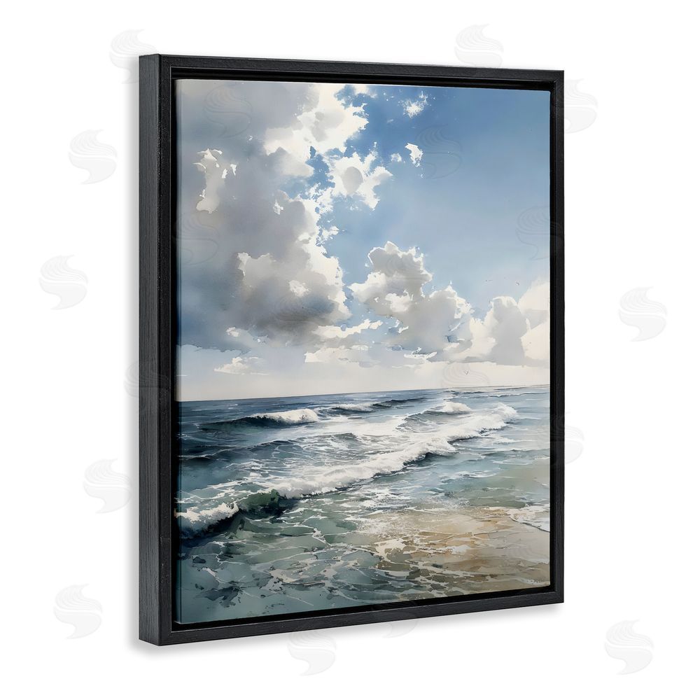 Franklyn Gregory Soft Waves & Clouds Black Floating Framed Canvas Wall Art Print