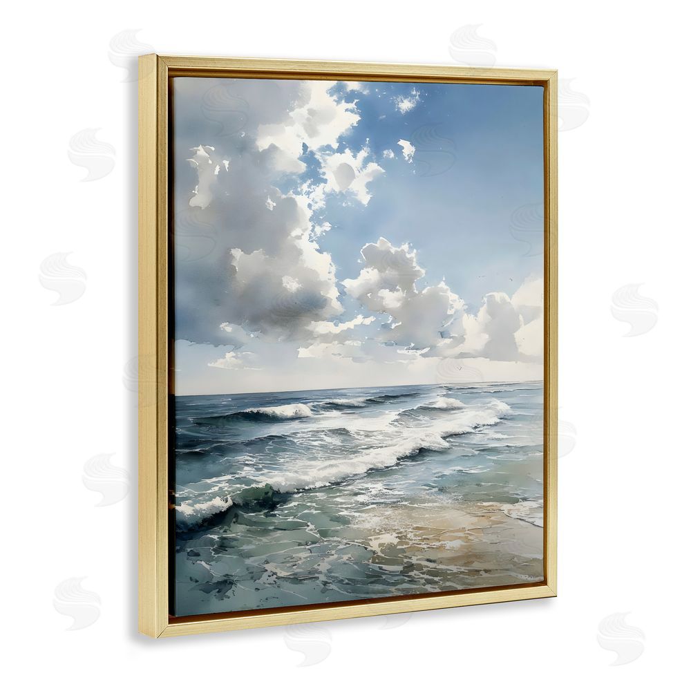 Franklyn Gregory Soft Waves & Clouds Gold Floating Framed Canvas Wall Art Print