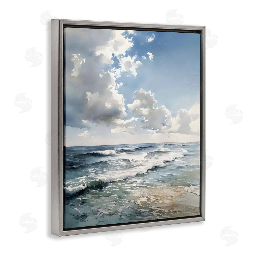 Franklyn Gregory Soft Waves & Clouds Gray Floating Framed Canvas Wall Art Print