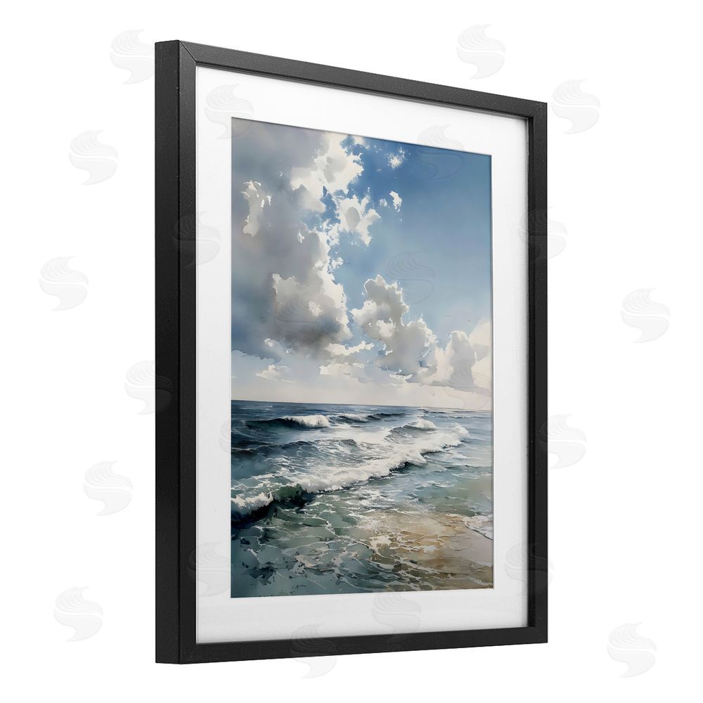 Franklyn Gregory Soft Waves & Clouds Black Framed Print Under Glass with White Mat Wall Art